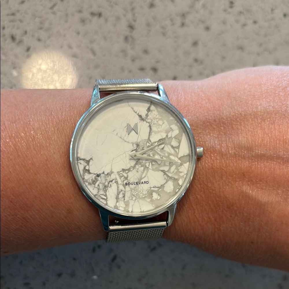 MVMT Silver Mesh Watch with Marble Dial